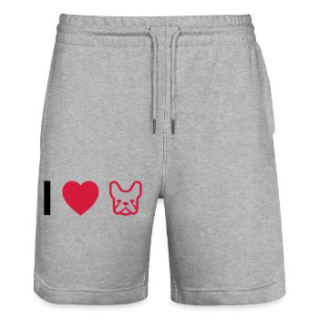 French Bulldog - Stanley/Stella Unisex Bio Joggingshorts Trainer  - Grau meliert - Vorne - Nik (191cm) & Marisol (170cm)