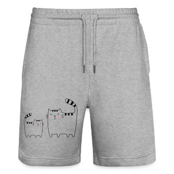 Cats Family Cat Kitten - Stanley/Stella Trainer Unisex Organic Jogging Shorts - heather grey - Front - Nik (191cm) & Marisol (170cm)