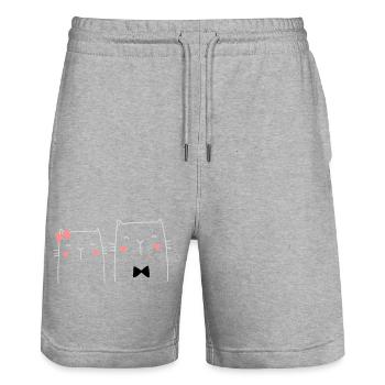 Katze Katzenpaar Hochzeit Geschenk Verlobung Liebe - Stanley/Stella Unisex Bio Joggingshorts Trainer  - Grau meliert - Vorne - Nik (191cm) & Marisol (170cm)