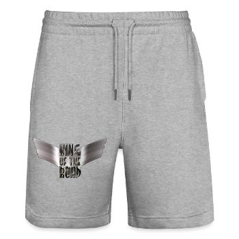 King of the Road -Black Steel Wings - Stanley/Stella Trainer Unisex Organic Jogging Shorts - heather grey - Front - Nik (191cm) & Marisol (170cm)
