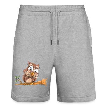 Laughing owl - Stanley/Stella Trainer Unisex Organic Jogging Shorts - heather grey - Front - Nik (191cm) & Marisol (170cm)