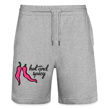 2541614 15404274 chili - Stanley/Stella Trainer Unisex Organic Jogging Shorts - heather grey - Front - Nik (191cm) & Marisol (170cm)