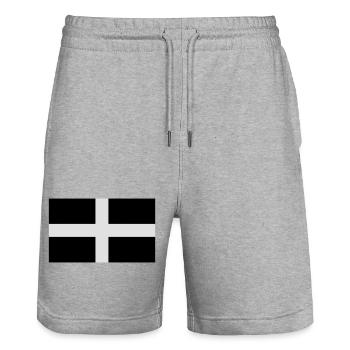 Saint Piran's Flag - Flag of Cornwall - Stanley/Stella Trainer Unisex Organic Jogging Shorts - heather grey - Front - Nik (191cm) & Marisol (170cm)