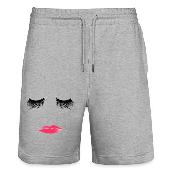 Woman's Face Eyelashes Kissing Lips Pink Lips - Stanley/Stella Trainer Unisex Organic Jogging Shorts - heather grey - Front - Nik (191cm) & Marisol (170cm)