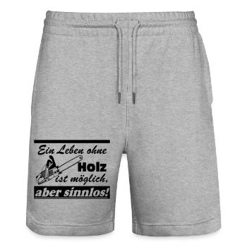 Motorsäge , Kaminholz , Old School , ein Leben(25) - Stanley/Stella Unisex Bio Joggingshorts Trainer  - Grau meliert - Vorne - Nik (191cm) & Marisol (170cm)