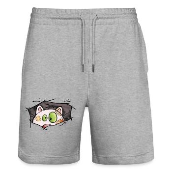 Cat looks out of the hole - cats - comic - Stanley/Stella Trainer Unisex Organic Jogging Shorts - heather grey - Front - Nik (191cm) & Marisol (170cm)
