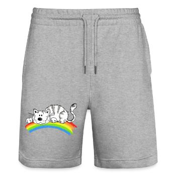 la chance pure - chat mignon sur l'arc en ciel - Short de jogging bio TRAINER Stanley/Stella unisexe - gris chiné - Devant - Nik (191cm) & Marisol (170cm)
