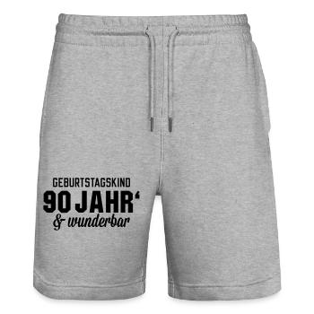 Geburtstagskind 90 wunderbar - Stanley/Stella Unisex Bio Joggingshorts Trainer  - Grau meliert - Vorne - Nik (191cm) & Marisol (170cm)
