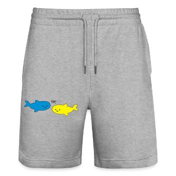 Fröhliche Fische Blau Gelb - Stanley/Stella Unisex Bio Joggingshorts Trainer  - Grau meliert - Vorne - Nik (191cm) & Marisol (170cm)