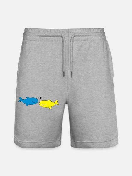 Fröhliche Fische Blau Gelb - Stanley/Stella Unisex Bio Joggingshorts Trainer  - Grau meliert