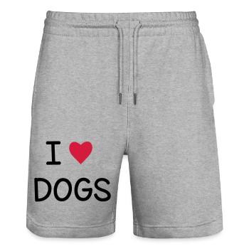 J'adore les chiens I Idée cadeau - Short de jogging bio TRAINER Stanley/Stella unisexe - gris chiné - Devant - Nik (191cm) & Marisol (170cm)