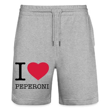 I LOVE PEPERONI - Stanley/Stella Unisex Bio Joggingshorts Trainer  - Grau meliert - Vorne - Nik (191cm) & Marisol (170cm)