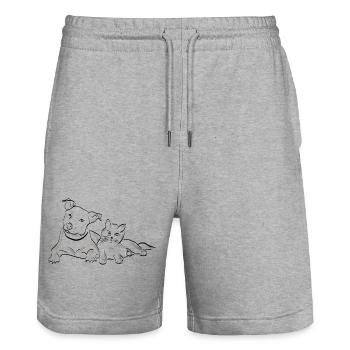 Katze Hund - Stanley/Stella Unisex Bio Joggingshorts Trainer  - Grau meliert - Vorne - Nik (191cm) & Marisol (170cm)