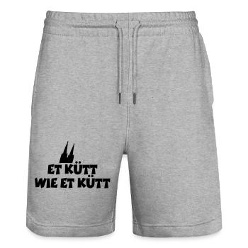 Köln Spruch Et kütt wie et kütt mit Kölner Dom - Stanley/Stella Unisex Bio Joggingshorts Trainer  - Grau meliert - Vorne - Nik (191cm) & Marisol (170cm)