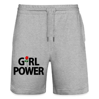 Crimson Rose on Midnight Canvas - Stanley/Stella Trainer Unisex Organic Jogging Shorts - heather grey - Front - Nik (191cm) & Marisol (170cm)