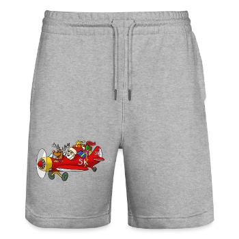 Santa on the plane - Stanley/Stella Trainer Unisex Organic Jogging Shorts - heather grey - Front - Nik (191cm) & Marisol (170cm)