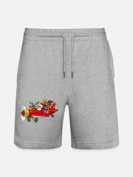 Santa on the plane - Stanley/Stella Trainer Unisex Organic Jogging Shorts - heather grey
