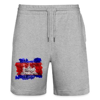 Cambodge Drapeau Vintage - Short de jogging bio TRAINER Stanley/Stella unisexe - gris chiné - Devant - Nik (191cm) & Marisol (170cm)