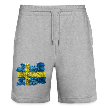 Schweden Vintage Flagge - Stanley/Stella Unisex Bio Joggingshorts Trainer  - Grau meliert - Vorne - Nik (191cm) & Marisol (170cm)
