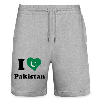 I love Pakistan - Ich liebe Pakistan - Stanley/Stella Unisex Bio Joggingshorts Trainer  - Grau meliert - Vorne - Nik (191cm) & Marisol (170cm)