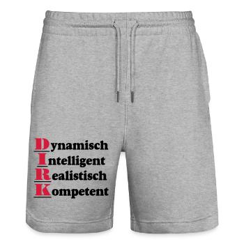 Dirk,Vorname,Namensschild,Name,Fun Shirt (25) - Stanley/Stella Unisex Bio Joggingshorts Trainer  - Grau meliert - Vorne - Nik (191cm) & Marisol (170cm)