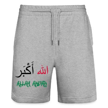 Allah Akbar - Stanley/Stella Trainer Unisex Organic Jogging Shorts - heather grey - Front - Nik (191cm) & Marisol (170cm)
