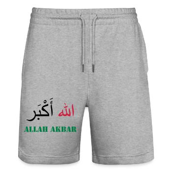 Allah Akbar - Stanley/Stella Trainer Unisex Organic Jogging Shorts - heather grey - Front - Nik (191cm) & Marisol (170cm)