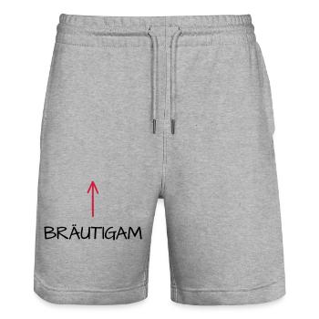 Bräutigam Junggesellenabschied Pfeil - Stanley/Stella Unisex Bio Joggingshorts Trainer  - Grau meliert - Vorne - Nik (191cm) & Marisol (170cm)