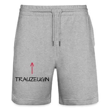 Trauzeugin Junggesellenabschied Pfeil - Stanley/Stella Unisex Bio Joggingshorts Trainer  - Grau meliert - Vorne - Nik (191cm) & Marisol (170cm)