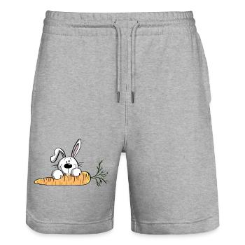 White rabbit with fat carrot - Easter - Easter bunny - Stanley/Stella Trainer Unisex Organic Jogging Shorts - heather grey - Front - Nik (191cm) & Marisol (170cm)