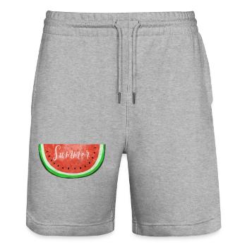 Summer watermelon - melons - summer - Stanley/Stella Trainer Unisex Organic Jogging Shorts - heather grey - Front - Nik (191cm) & Marisol (170cm)
