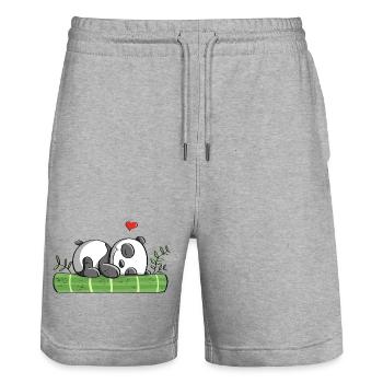 Panda bear dreams of love - Panda - Pandas - Comic - Stanley/Stella Trainer Unisex Organic Jogging Shorts - heather grey - Front - Nik (191cm) & Marisol (170cm)