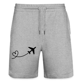 Airplane flyer with heart in black - Stanley/Stella Trainer Unisex Organic Jogging Shorts - heather grey - Front - Nik (191cm) & Marisol (170cm)