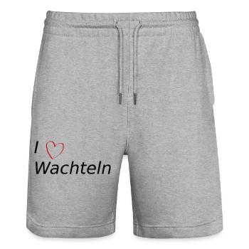 I love Wachteln - Stanley/Stella Unisex Bio Joggingshorts Trainer  - Grau meliert - Vorne - Nik (191cm) & Marisol (170cm)