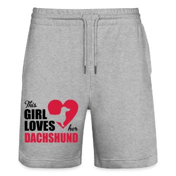 Dackel - Stanley/Stella Unisex Bio Joggingshorts Trainer  - Grau meliert - Vorne - Nik (191cm) & Marisol (170cm)