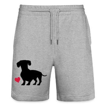 Dackel - Stanley/Stella Unisex Bio Joggingshorts Trainer  - Grau meliert - Vorne - Nik (191cm) & Marisol (170cm)