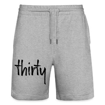 30 thirty 30.Geburtstag Geschenk Zahl 30 Nummer - Stanley/Stella Unisex Bio Joggingshorts Trainer  - Grau meliert - Vorne - Nik (191cm) & Marisol (170cm)