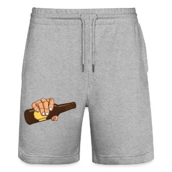 Hand mit brauner Flasche Bier - Stanley/Stella Unisex Bio Joggingshorts Trainer  - Grau meliert - Vorne - Nik (191cm) & Marisol (170cm)
