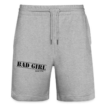 Bad Girl Forever Typo Design - Stanley/Stella Trainer Unisex Organic Jogging Shorts - heather grey - Front - Nik (191cm) & Marisol (170cm)