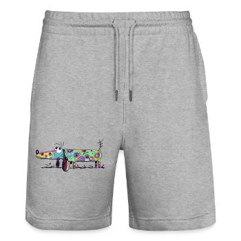Kunterbunter Dackel - Dachshund - Kunst - Fun - Stanley/Stella Unisex Bio Joggingshorts Trainer  - Grau meliert - Vorne - Nik (191cm) & Marisol (170cm)