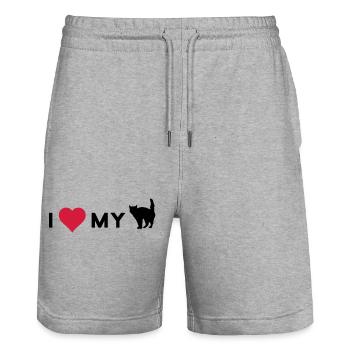 i love my cat - Short de jogging bio TRAINER Stanley/Stella unisexe - gris chiné - Devant - Nik (191cm) & Marisol (170cm)