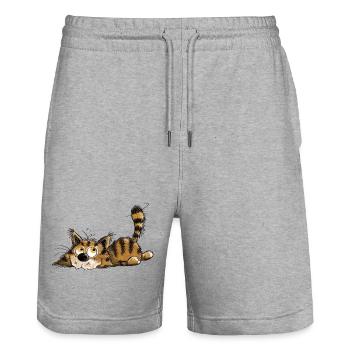 Naughty Little Black Tabby Cat - Stanley/Stella Trainer Unisex Organic Jogging Shorts - heather grey - Front - Nik (191cm) & Marisol (170cm)