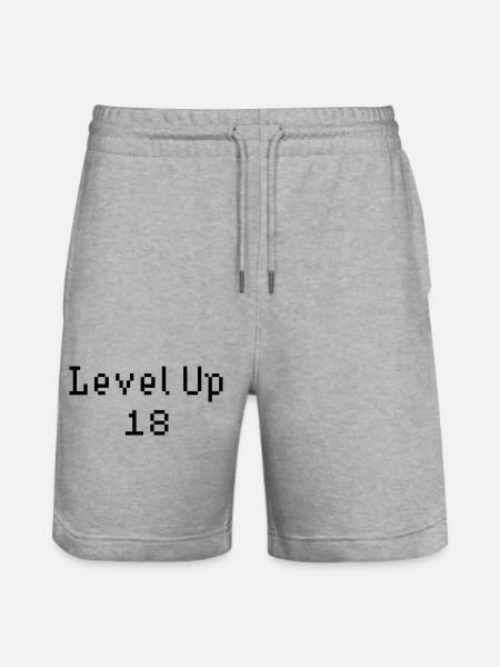 Level Up - 18th Birthday - Stanley/Stella Trainer Unisex Organic Jogging Shorts - heather grey