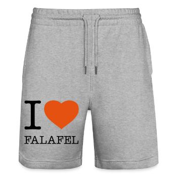 I LOVE FALAFEL - Stanley/Stella Trainer Unisex Organic Jogging Shorts - heather grey - Front - Nik (191cm) & Marisol (170cm)