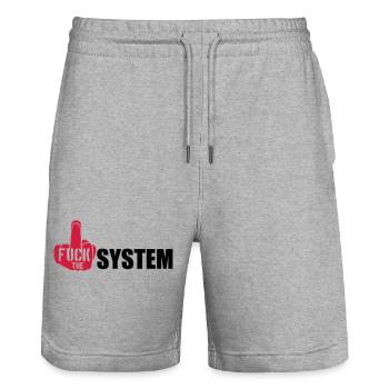 logo main doigt du milieu cool texte rebelle baiser t - Short de jogging bio TRAINER Stanley/Stella unisexe - gris chiné - Devant - Nik (191cm) & Marisol (170cm)