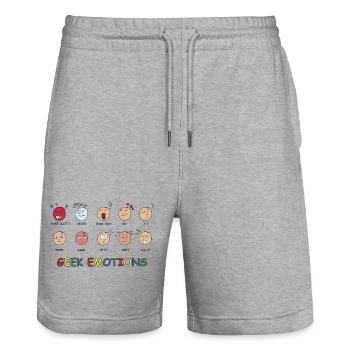 GEEK EMOTIONS - Texte NOIR - Short de jogging bio TRAINER Stanley/Stella unisexe - gris chiné - Devant - Nik (191cm) & Marisol (170cm)