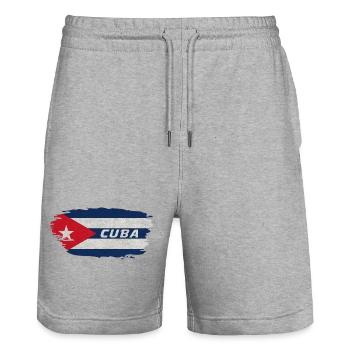 Cuba Flag / Caribbean Havana Gift - Stanley/Stella Trainer Unisex Organic Jogging Shorts - heather grey - Front - Nik (191cm) & Marisol (170cm)