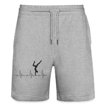 Calisthenics Heartbeat Main Femme Fréquence ECG - Short de jogging bio TRAINER Stanley/Stella unisexe - gris chiné - Devant - Nik (191cm) & Marisol (170cm)