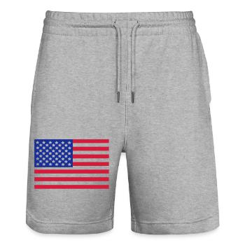 Flaggen-Design USA Retro Streifen - Stanley/Stella Unisex Bio Joggingshorts Trainer  - Grau meliert - Vorne - Nik (191cm) & Marisol (170cm)