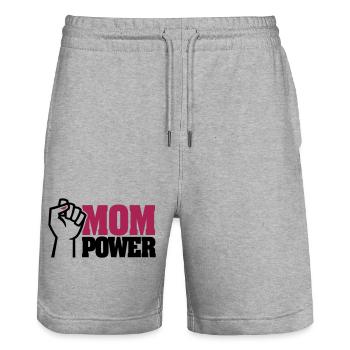 MOM POWER - Superhelden-Mutter - Ich liebe Mama - Mama - Stanley/Stella Unisex Bio Joggingshorts Trainer  - Grau meliert - Vorne - Nik (191cm) & Marisol (170cm)